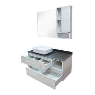 Тумба-умывальник "Прага-120" дуб белый с графитовой столешницей, с раковиной COMFORTY T-Y9378