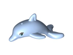 Dolphin, Friends / Elves, Jumping with Bottom Axle Holder with Large Round Shape Medium Azure Eyes with Eyelashes Pattern, Bright Light Blue (13392pb04 / 6379351)