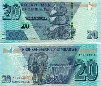 Зимбабве 20 долларов 2020 г.