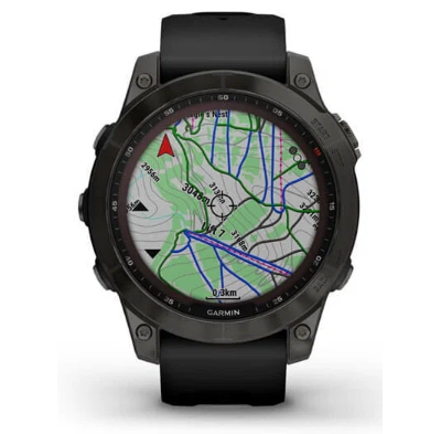 Умные часы Garmin Fenix 7 Sapphire Solar титановый серый DLC с черным ремешком