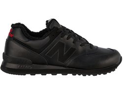 New Balance 574 All Black Leather с мехом