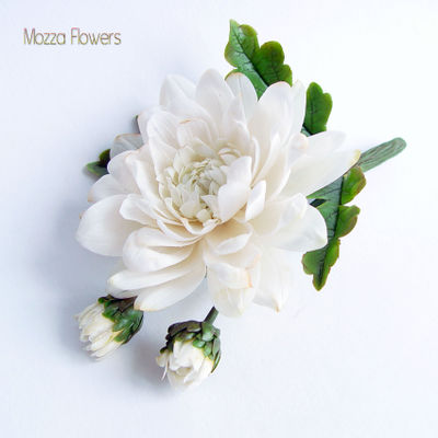 Заколка/брошь "Белая хризантема".