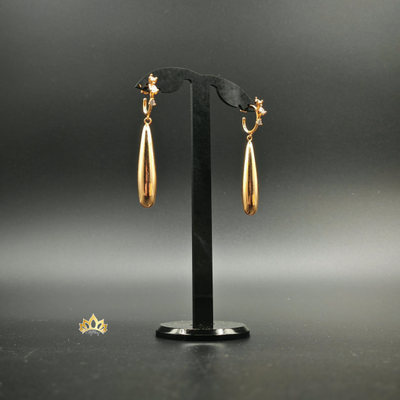 Длинные серьги - капли на кольце с "летящими" кристаллами в золотом оттенке 6см