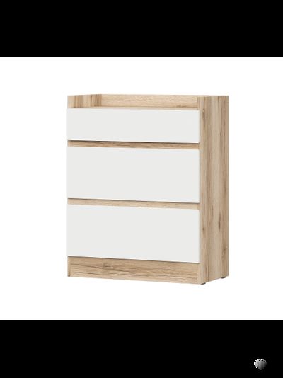 Брауни Комод 3 ящика Дуб Делано/Белый