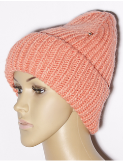 Шапка женская "Колпак резинка объёмная" 888 коралл, ваниль
