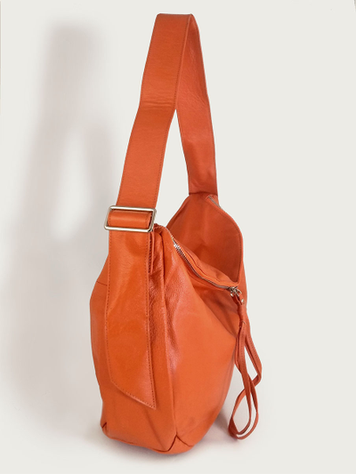 (АРТИКУЛ: 10071/1) СУМКА БОЛЬШАЯ, НАТУРАЛЬНАЯ КОЖА, ЯРКО-ОРАНЖЕВАЯ, ШИРОКИЙ РЕМЕНЬ ЧЕРЕЗ ПЛЕЧО