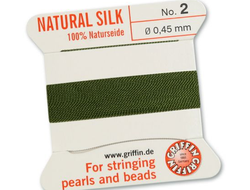Griffin Natural silk Нить шелковая Olive Оливковый 0,45 мм. длина 2 м