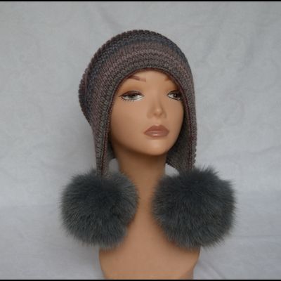 Двухсторонняя шапка ушанка с помпонами Vizio Италия 6716 серая