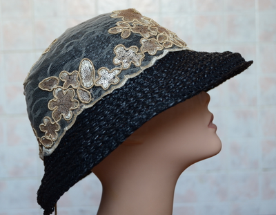 Шляпа летняя черная женская Vizio Италия 5704 FF 2