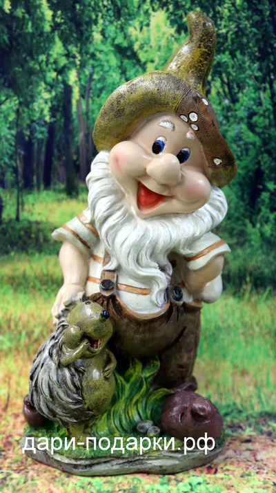 Гном с ежиком 39*19см    1,1кг    полистоун Россия  1977//011022-1