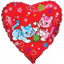 Шар (18&#039;&#039;/46 см) Сердце, Милые котята, Красный, 1 шт.