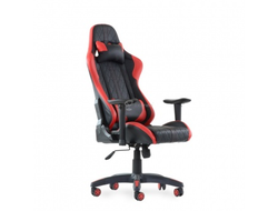 Кресло Barneo K-52 черная кожа красные вставки, газлифт 3кл, реклайнер игровое