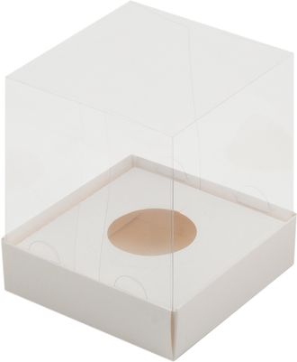 Коробка на 1 капкейк с прозр. куполом Премиум (белая), 100*100*120мм