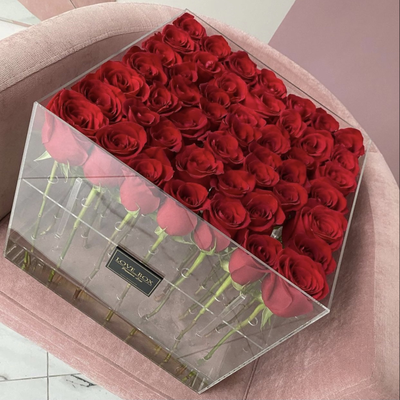 Стеклянный куб с красными розами  XXL