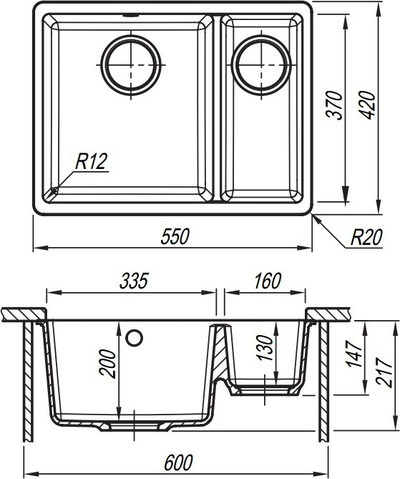 Мойка Florentina Вега 335/160 (550 х 420 мм)