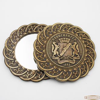 Берестяное одинарное зеркало «Герб Новосибирска» сувенир