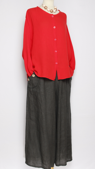 Рубашка Бохо "Муслин без ворота" красная, белая р.50-60