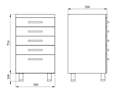 Тумба металлическая с ящиками на опорах ТМЯ-5.0 Люкс