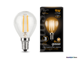 Gauss LED Filament Globe P75 9w 827/840 E14