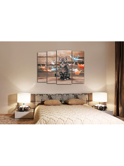 Модульная картина "Грустный котик и оригами"