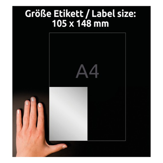Этикетки А4 всепогодные Avery Zweckform, серебристый полиэстер, 105x148мм, 4шт/л, L6134-20