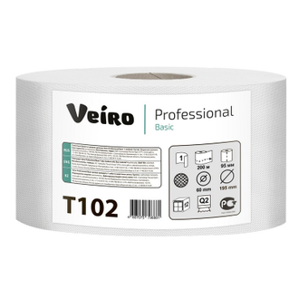 Бумага туалетная для диспенсера Veiro Q2 Basic 1сл сер вторич 200м 12рул/уп T102