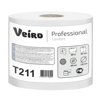 Бумага туалетная для диспенсера Veiro Comfort 2сл бел вторич 80м 12рул/уп T211