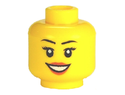 Minifigure, Head Female Black Eyebrows and Eyelashes, Medium Nougat Lips, and Open Mouth Smile with Teeth Pattern - Hollow Stud, Yellow (3626cpb0633 / 4651443 / 6018189)