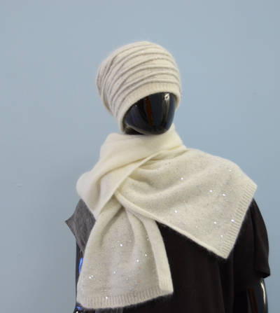 Итальянский белый берет и шарф женский вязаный комплект Vizio фото