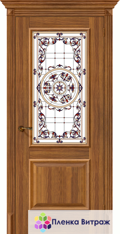 Витражная пленка, витражная пленка самоклеющаяся, пленочный витраж с классическим рисунком в дверь