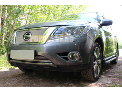 Защита радиатора Nissan Pathfinder 2014- chrome низ (2 части)