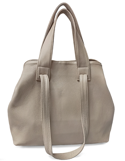 (АРТИКУЛ: 9550/8) СУМКА ЖЕНСКАЯ БОЛЬШАЯ, НАТУРАЛЬНАЯ КОЖА, ГРЯЗНО-БЕЖЕВАЯ, ЧЕТЫРЕ РУЧКИ