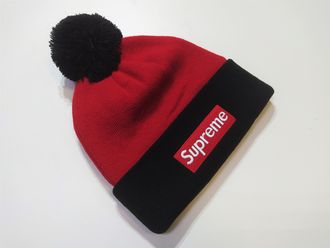 Шапка Supreme Помпон Logo Черный / Красный