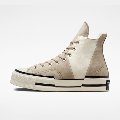 Купить Кеды Converse Converse Chuck 70 Plus Logo Collage бежевые на платформе A02774C