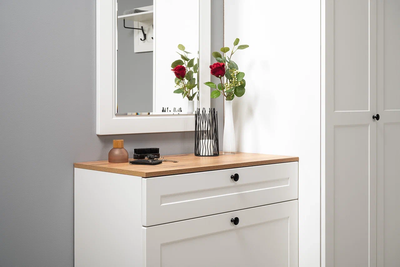 Прихожая Остин, модульная, с Тумбой для обуви, белый шагрень, дуб вотан