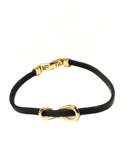 (АРТИКУЛ: 8599/22) БРАСЛЕТ ЖЕНСКИЙ, ЧЕРНАЯ КОЖА, МЕТАЛЛ "ЗОЛОТО"