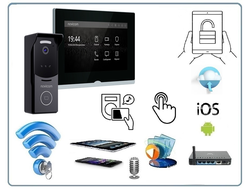 IMPULSE 7 IP WIFI KIT BLACK - комплект из 7" HD сенсорного WIFI монитора и вызывной панели с считывателем RFID-ключей Mifare, встроенный регистратор (фото) (Tuya/Smart Life)