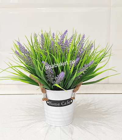 Искусственная трава Осока с лавандой в кашпо № Т004