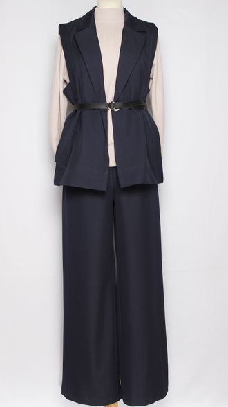 КОСТЮМ БРЮЧНЫЙ "ЖИЛЕТ СКЛАДКИ НА ПЛЕЧАХ" синий р.50-54