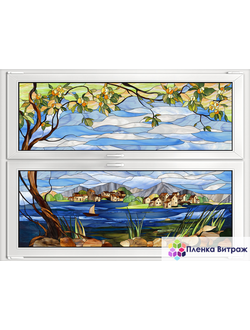 Витражное окно треугольное с павлинами,витражная пленка самоклеющаяся с рисунком под заказ