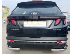 Защита заднего бампера угловая двойная d60/42 для Hyundai Tucson 2021-