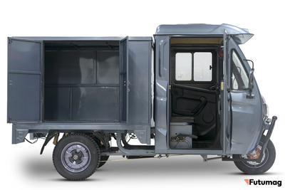 Грузовой электротрицикл Rutrike КАРГО Кабина Дуал NEXT 72V 2000W серый