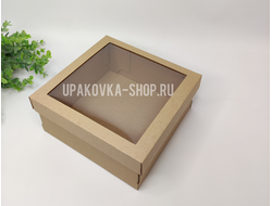 Коробка с отдельной крышкой и окном 200*200*90 мм БУРЫЙ