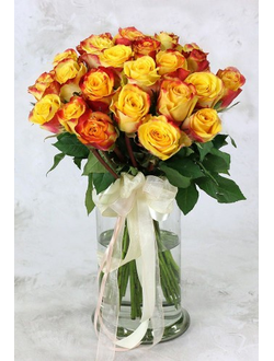 Букет 25 желто-оранжевых роз