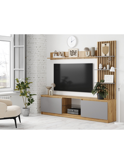 Бостон стенка НМ-001 НМ-001 Дуб крафт золотой/ЛДСП Серый шифер