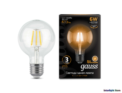 Gauss LED Filament G95 6w 827 E27