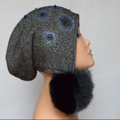 Шапка ушанка с украшениями стразами Vizio Италия 5342 антрацит