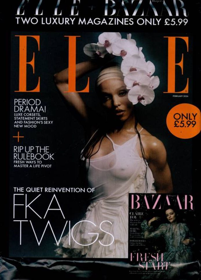 Elle UK Magazine February 2026 FKA Twigs Cover + Harper's Bazaar UK Magazine February 2026 Claire Foy Cover Two Magazines In One Pack