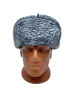 Шапка-Ушанка цельномеховая из серого отборного Каракуля