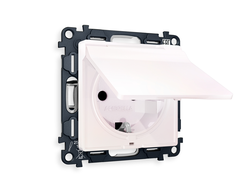 Розетка 2P+E с крышкой IP44 Жемчуг - Ambrella Volt - ALFA